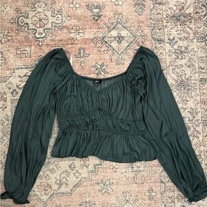 Lulus Emerald Green Ruched Long Sleeve Crop Top – Size L